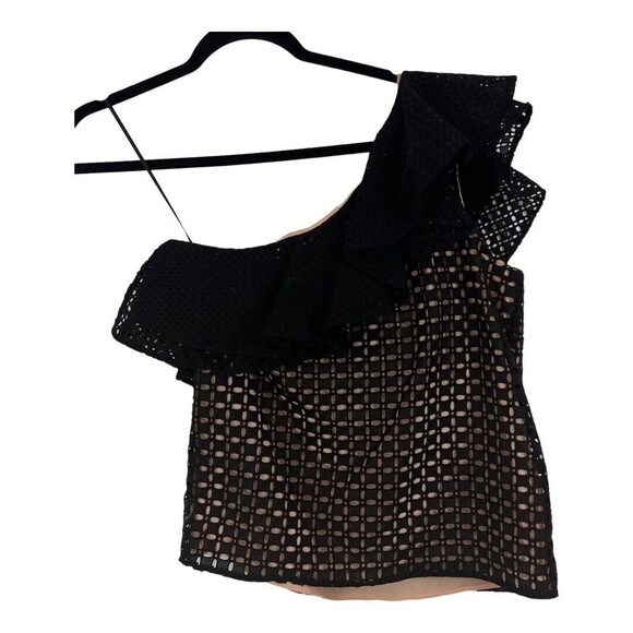 J. Crew Size 0 One Shoulder Eyelet Black Ruffle Top Style G3395 - Picture 2 of 3